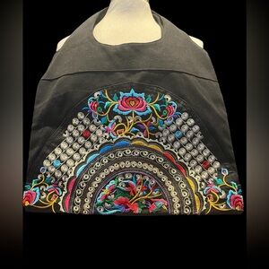 Boho embroidered cotton canvas Hobo bag